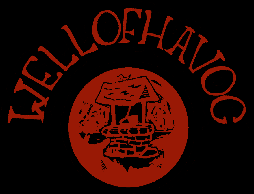 A logo of a well with a bird sitting on it encircled by the words 'Well of Havoc Illustrations'